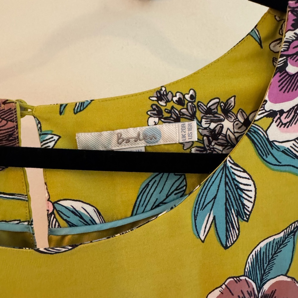 Boden Long Sleeve Floral Dress in Mustard and Purple - Picture 3 of 4